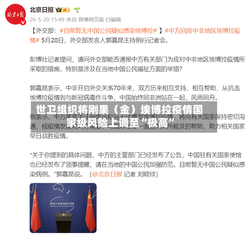 世卫组织将刚果（金）埃博拉疫情国家级风险上调至“极高	”-第3张图片