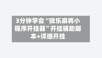3分钟学会“微乐麻将小程序开挂器	”开挂辅助脚本+详细开挂-第2张图片
