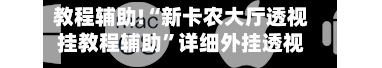 教程辅助!“新卡农大厅透视挂教程辅助”详细外挂透视辅助软件教程