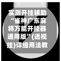 实测开挂辅助“雀神广东麻将万能开挂器通用版	”(透视挂)详细用法教程-第2张图片