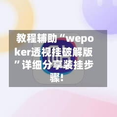 教程辅助“wepoker透视挂破解版”详细分享装挂步骤!-第2张图片