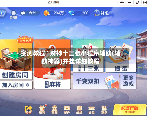 实测教程“财神十三张小程序辅助(辅助神器)开挂详细教程-第2张图片