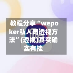 教程分享“wepoker私人局透视方法”(透视)其实确实有挂