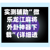 实测辅助”微乐龙江麻将外卦神器下载”(详细透视教程)-知乎