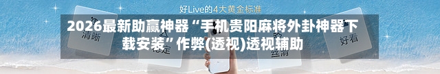 2026最新助赢神器“手机贵阳麻将外卦神器下载安装”作弊(透视)透视辅助-第2张图片