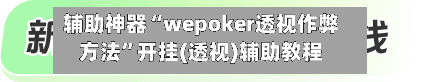 辅助神器“wepoker透视作弊方法”开挂(透视)辅助教程-第3张图片