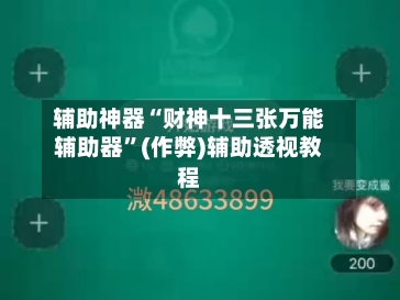 辅助神器“财神十三张万能辅助器”(作弊)辅助透视教程-第2张图片