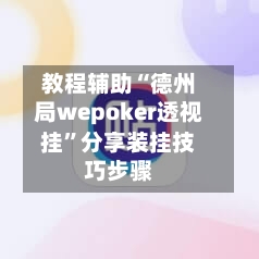 教程辅助“德州局wepoker透视挂”分享装挂技巧步骤