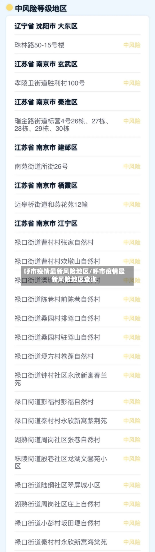 呼市疫情最新风险地区/呼市疫情最新风险地区查询